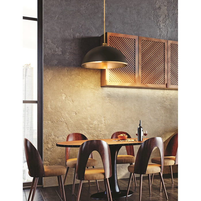 Z-Lite Landry 1 Light 20" Pendant, Matte Black/Rubbed Brass