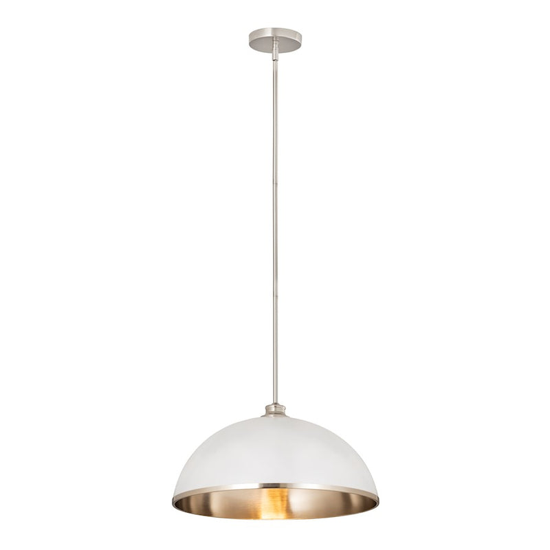 Z-Lite Landry 1 Light 20" Pendant, Matte White/Brushed Nickel