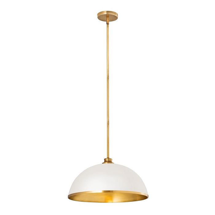 Z-Lite Landry 1 Light 20" Pendant, Matte White/Rubbed Brass