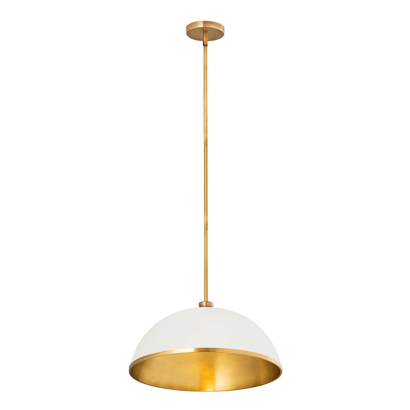 Z-Lite Landry 1 Light 20" Pendant, Matte White/Rubbed Brass