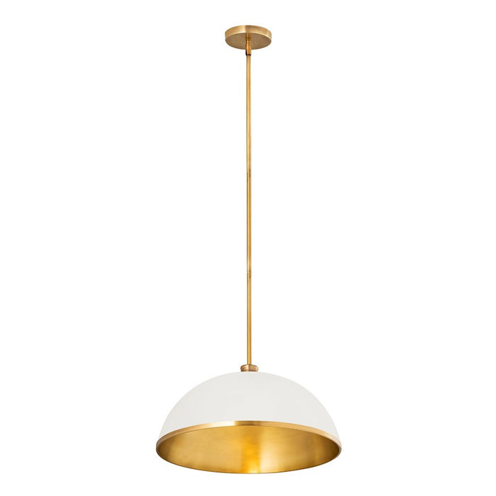 Z-Lite Landry 1 Light 20" Pendant, Matte White/Rubbed Brass
