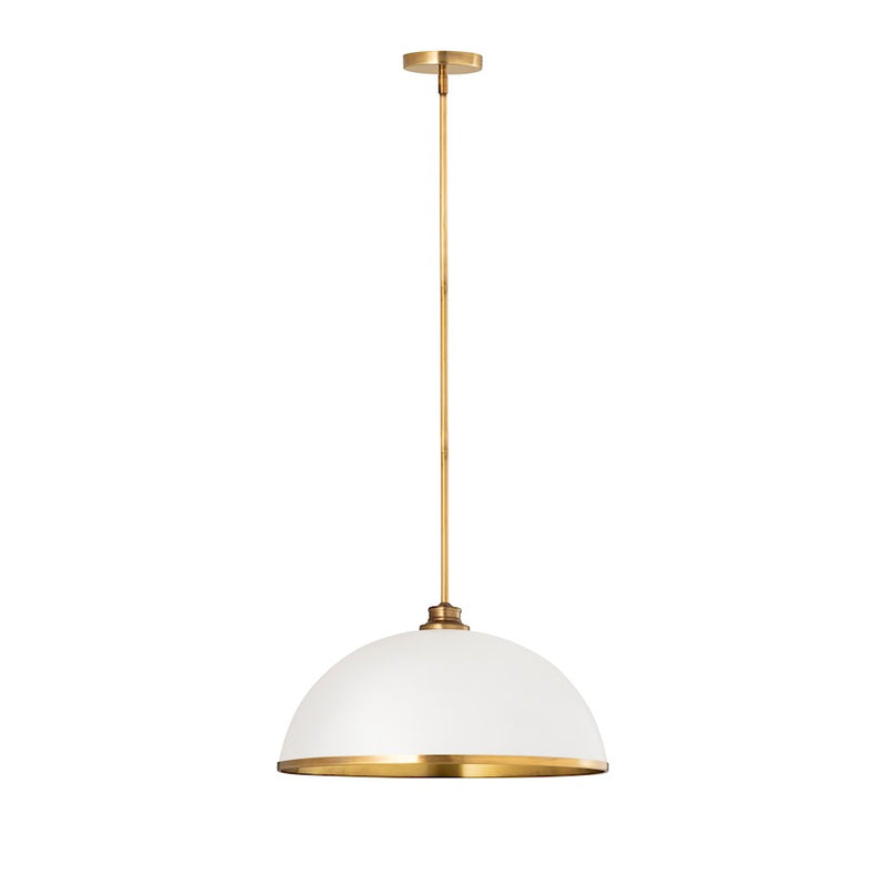 Z-Lite Landry 1 Light 20" Pendant, Matte White/Rubbed Brass