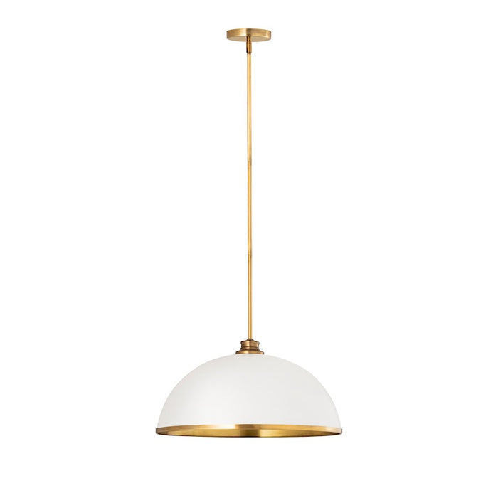 Z-Lite Landry 1 Light 20" Pendant, Matte White/Rubbed Brass