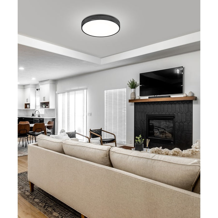 Z-Lite Stari 1 Light 20.75" Flush Mount, Matte Black/Frosted