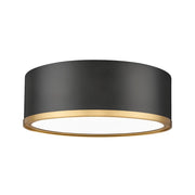 Z-Lite Bradley 1 Light 12.25" Flush Mount, Black/Gold/Frosted - 1018F12-MB-MGLD-LED