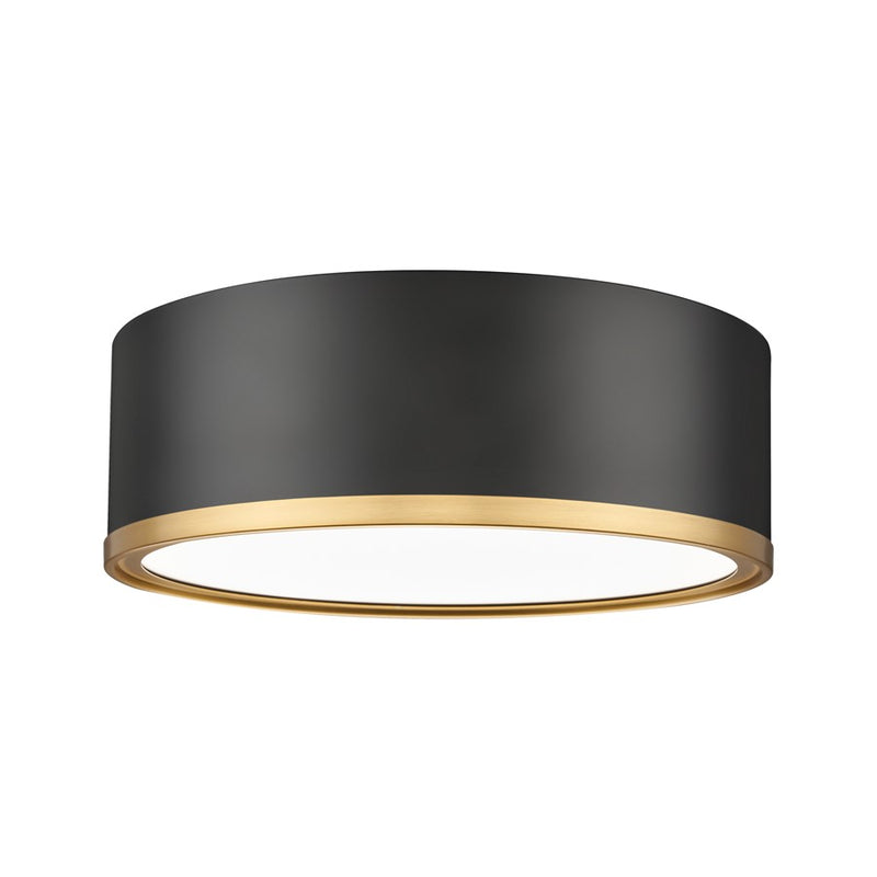 Z-Lite Bradley 1Lt 12.25" Flush Mount, Black/Gold/Frosted - 1018F12-MB-MGLD-LED