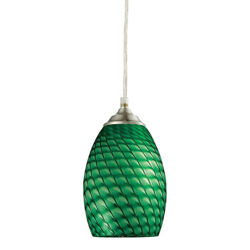 Z-Lite Jazz 1 Light Mini Pendant, Brushed Nickel, Green - 131G-BN