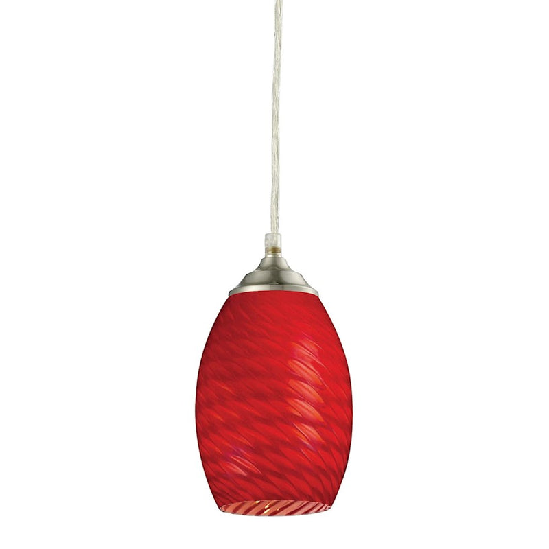 Z-Lite Jazz 1 Light Mini Pendant, Brushed Nickel, Red - 131R-BN