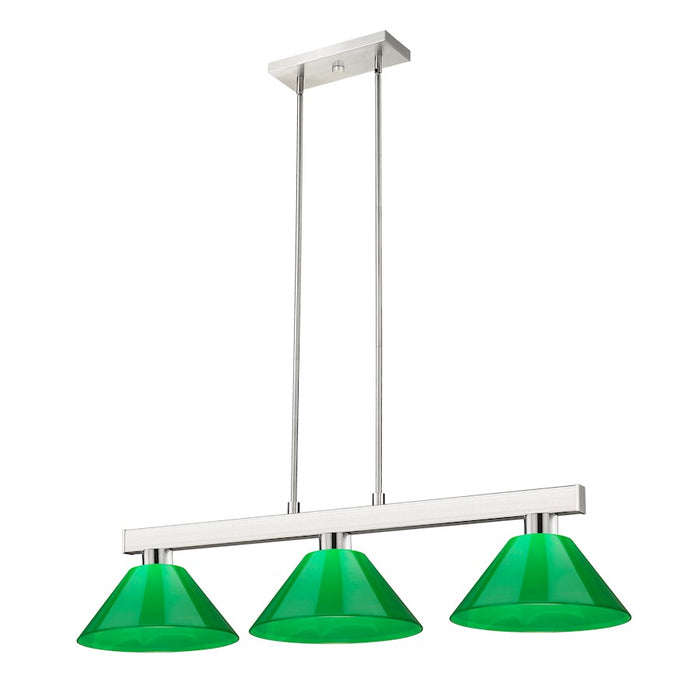 Z-Lite Coba Light 3 Light Billiard, Brushed Nickel/Green - 152BN-PGR