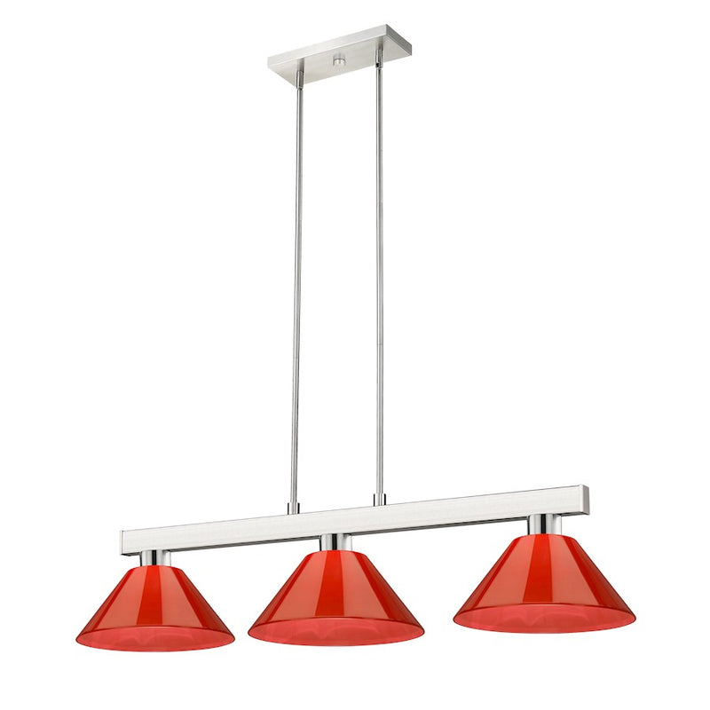 Z-Lite Coba Light 3 Light Billiard, Brushed Nickel/Red - 152BN-PRD