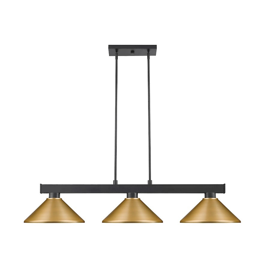 Z-Lite Coba Light 3 Light 8" Island/Billiard, Matte Black, Satin Gold - 152MB-MSG