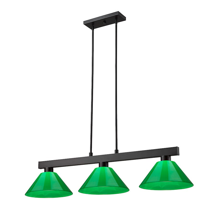 Z-Lite Coba Light 3 Light Billiard, Matte Black/Green - 152MB-PGR