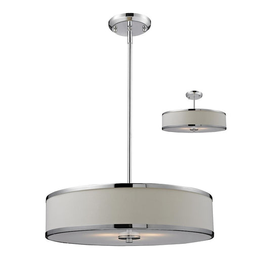 Z-Lite Cameo 3 Light Convertible Pendant, 19.5x6.8", Chrome, White Linen - 164-20