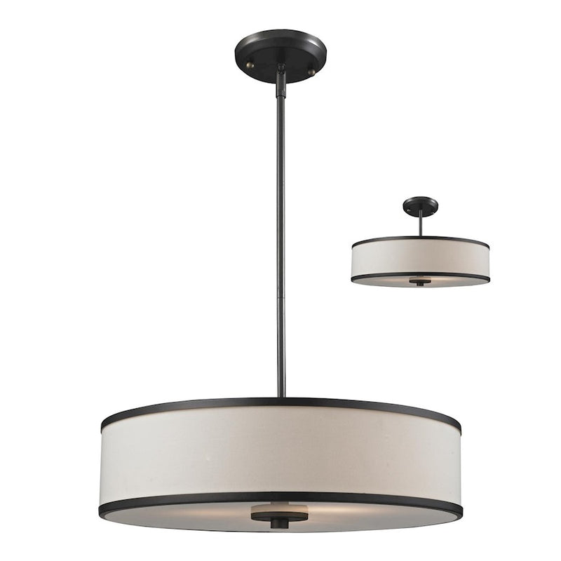 Z-Lite Cameo 3 Light Conv Pendant, 19.5x6.8", Factory Bronze, Crème Linen - 165-20