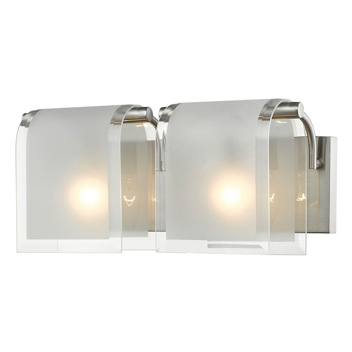 Z-Lite Zephyr 2 Light Vanity Light, Nickel, Clear Beveled & Frosted - 169-2V-BN
