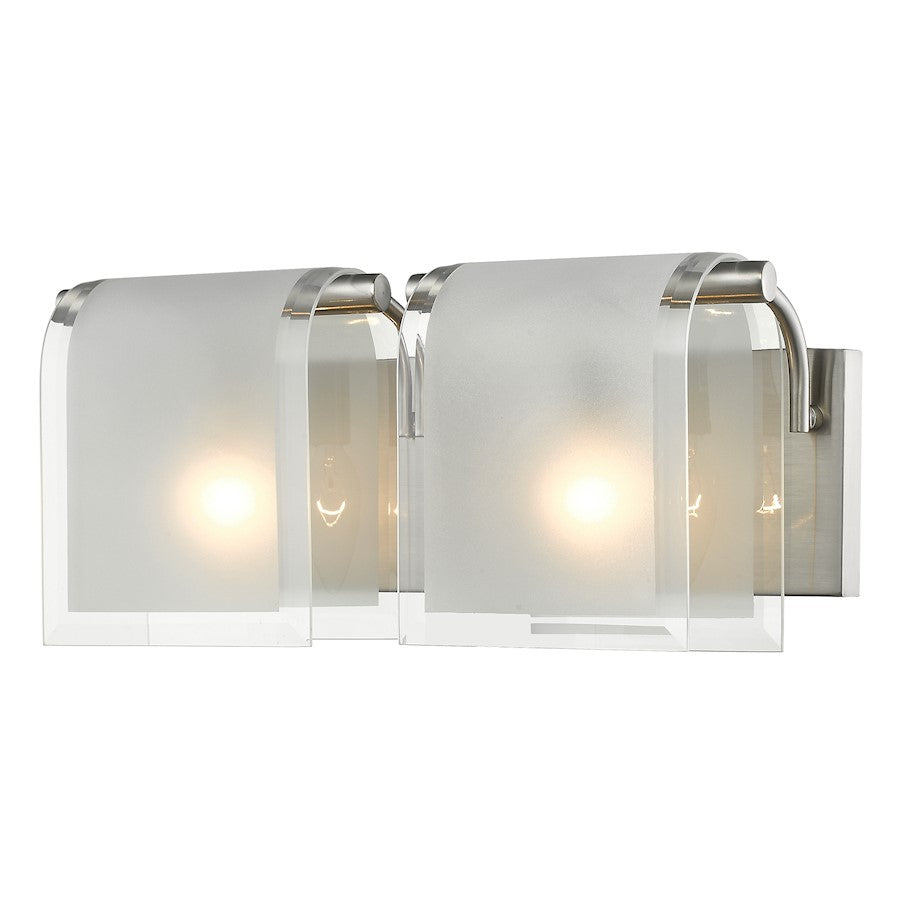 Z-Lite Zephyr 2 Light Vanity Light, Nickel, Clear Beveled & Frosted - 169-2V-BN
