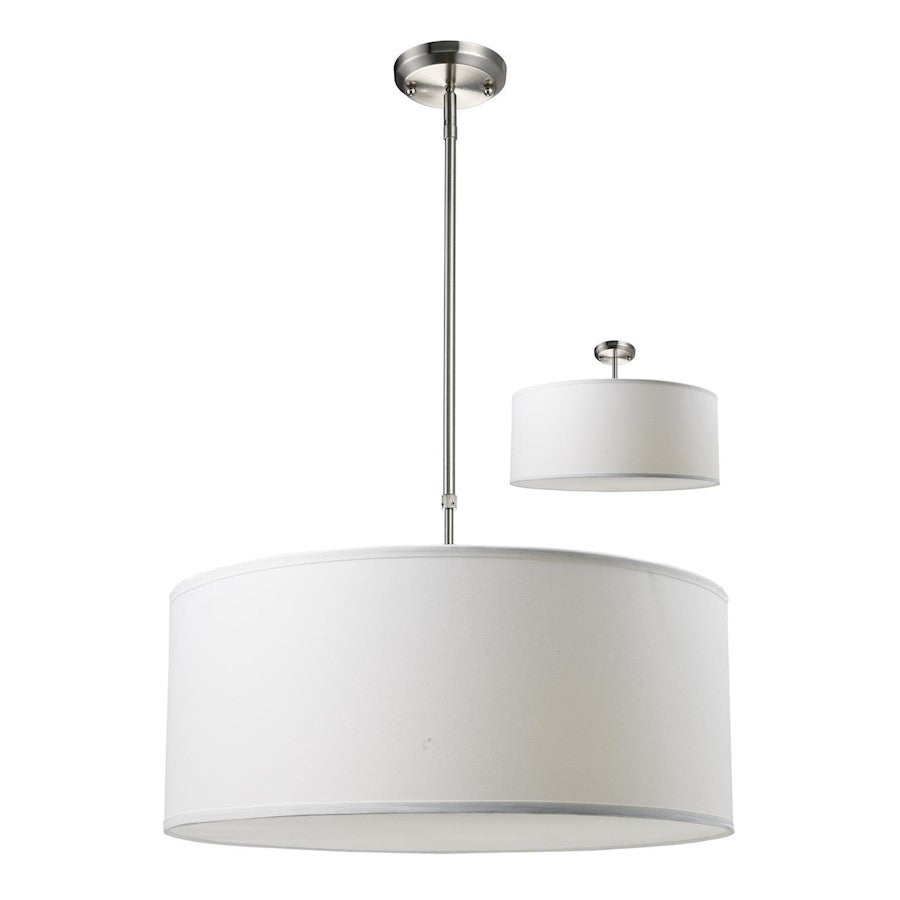 Z-Lite Albion 3 Light Pendant, 24x11.5", Brushed Nickel, White Linen - 171-24W-C
