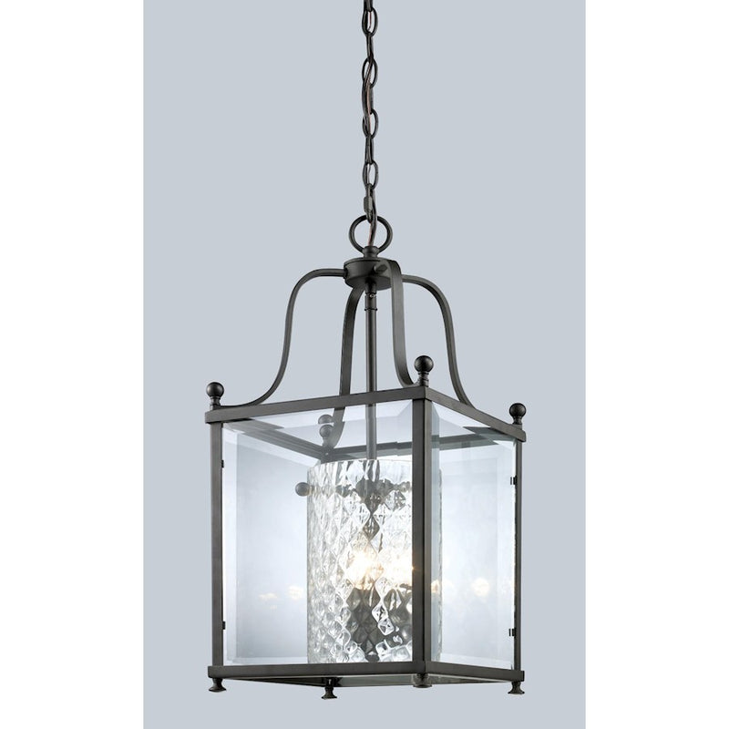 Z-Lite Fairview 3 Light Pendant, 11x23.75", Bronze, Clear Bevel Out/Clr In - 177-3M