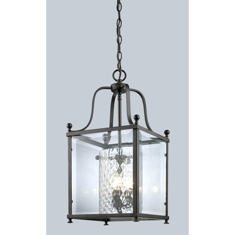 Z-Lite Fairview 3 Light Pendant, 11x23.75", Bronze, Clear Bevel Out/Clr In - 177-3M