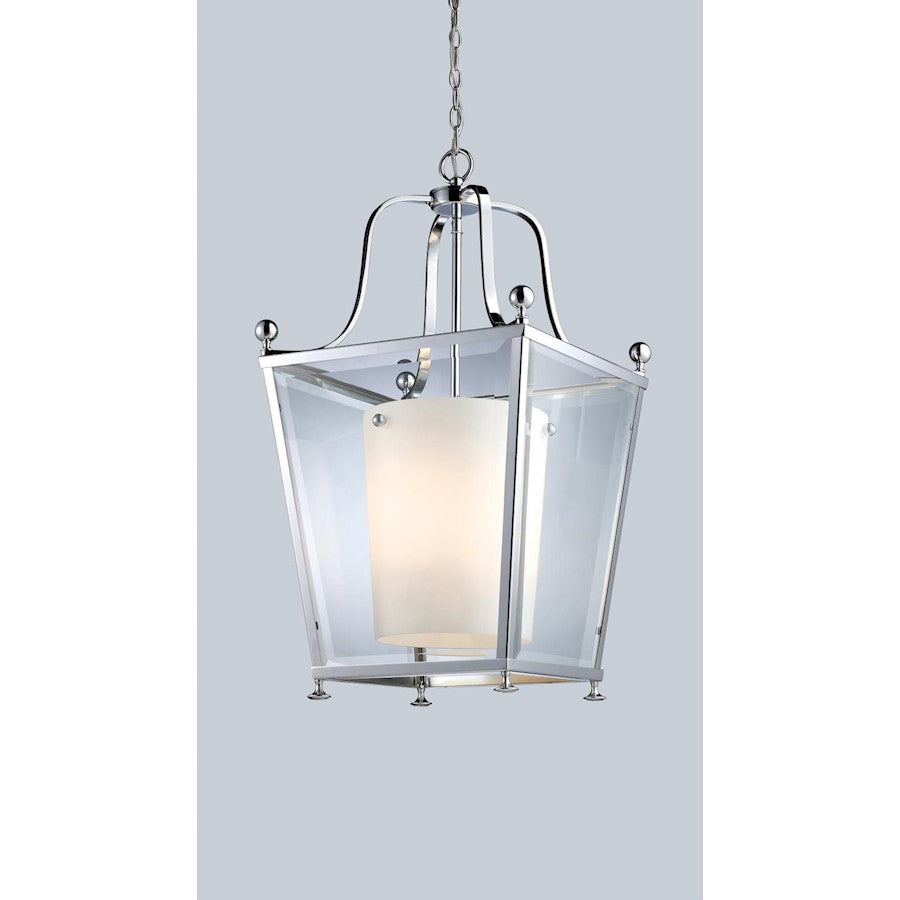 Z-Lite Ashbury 4 Light Pendant, Chrome, Clear Beveled Out/Matte Opal In - 178-4