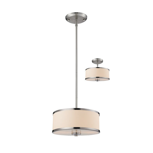 Z-Lite Cameo 2 Light Convertible Pendant, Brushed Nickel, White Linen - 183-12