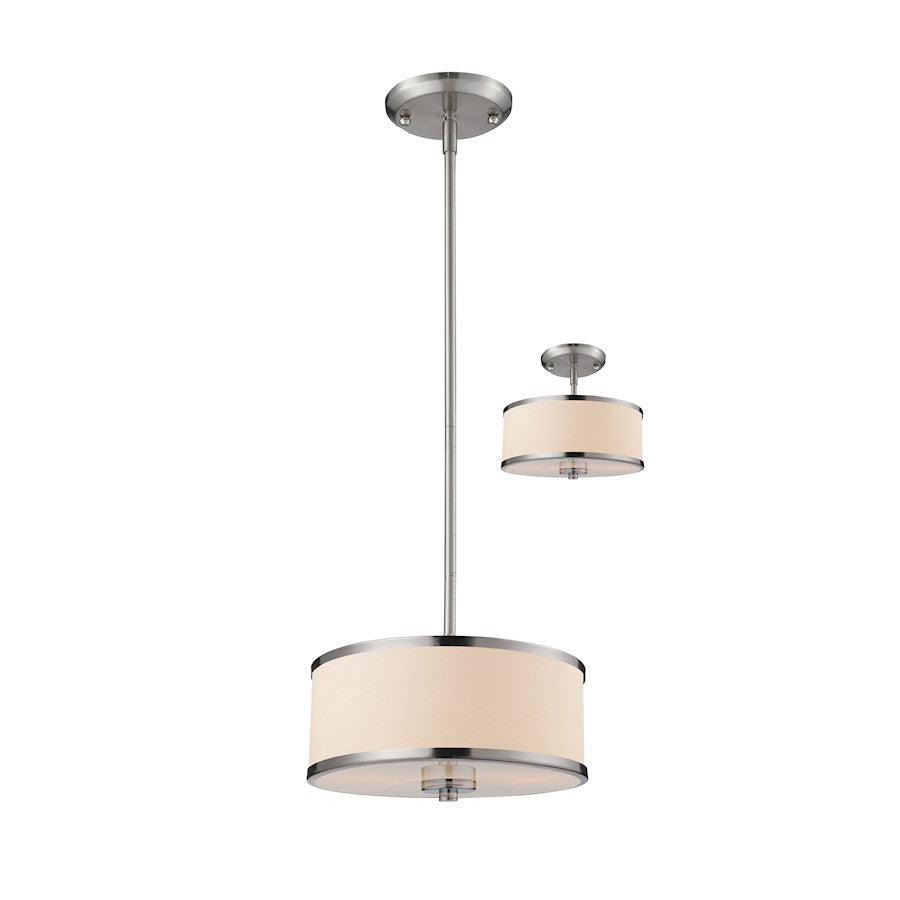 Z-Lite Cameo 2 Light Convertible Pendant, Brushed Nickel, White Linen - 183-12