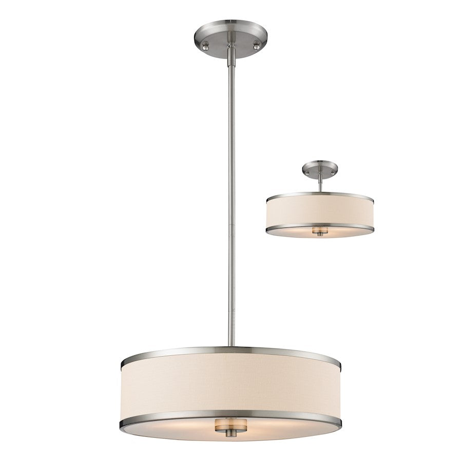 Z-Lite Cameo 3 Light Convertible Pendant, 15.63x6.8", Nickel, White - 183-16