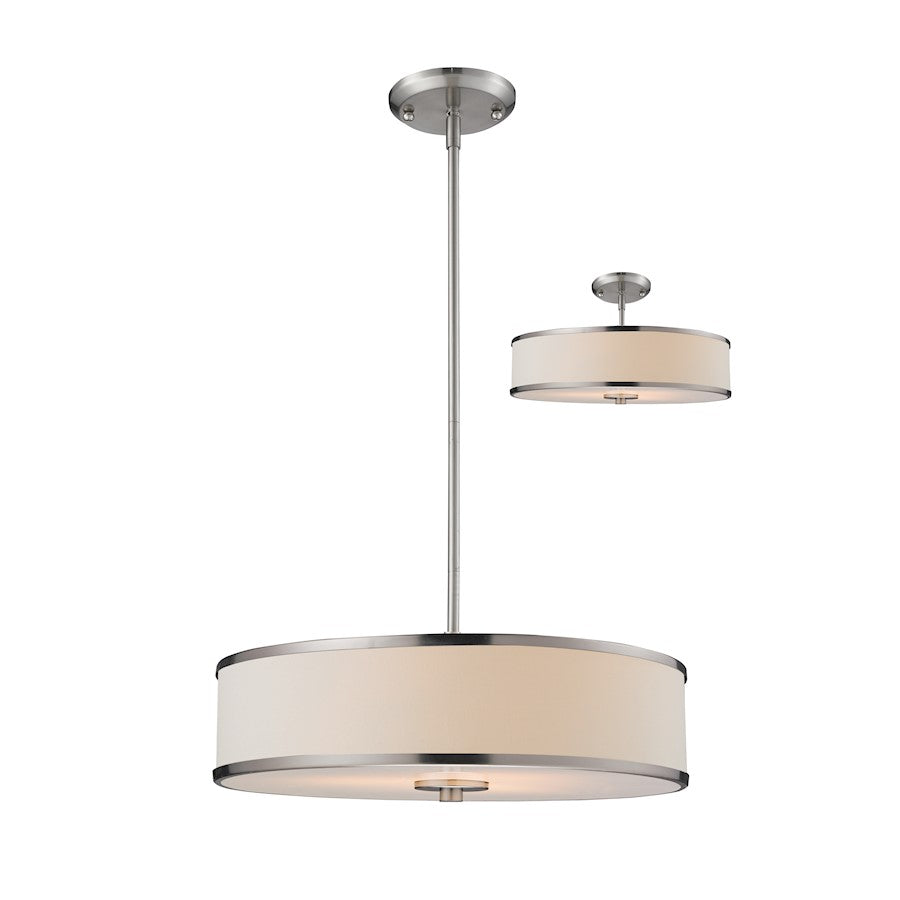 Z-Lite Cameo 3 Light Convertible Pendant, 19.5x6.8", Brushed Nickel, White - 183-20