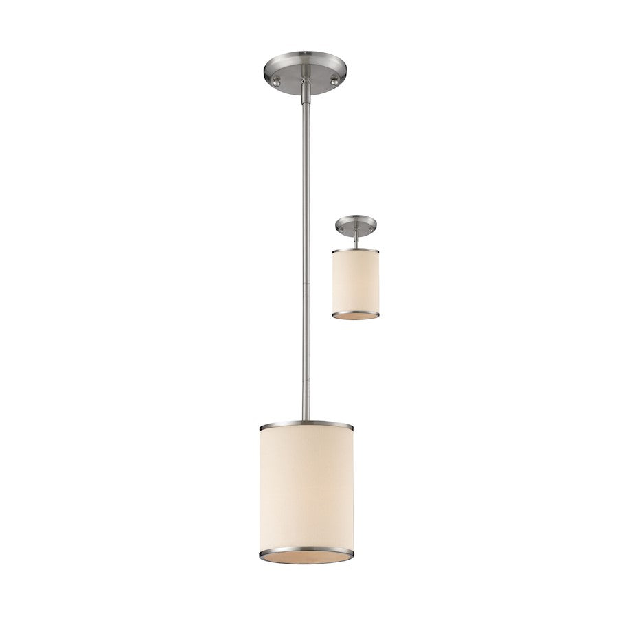 Z-Lite Cameo 1 Light Convertible Pendant, Brushed Nickel, White Linen - 183-6
