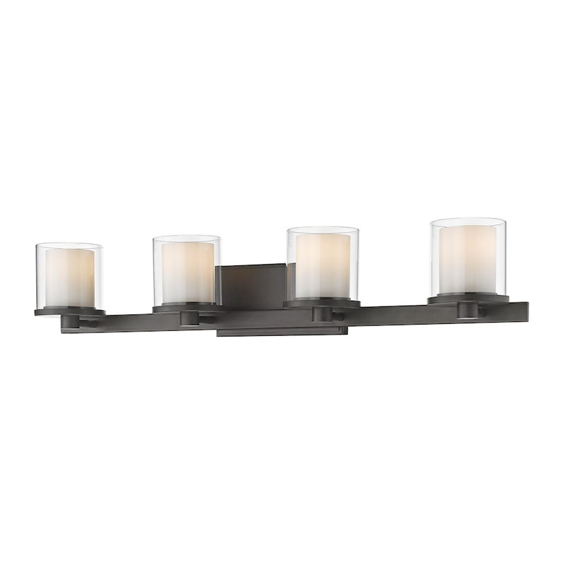Z-Lite Schema 4 Light Vanity, Bronze, Clear Out/Matte Opal In - 1918-4V-BRZ-LED