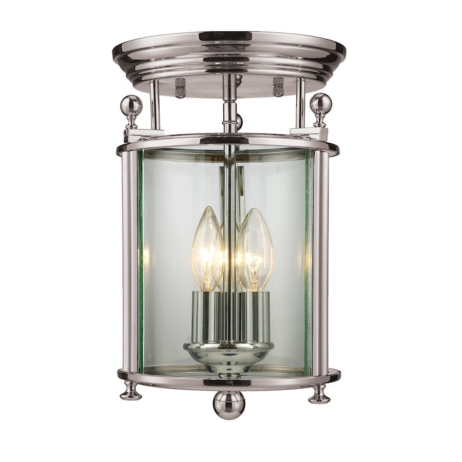 Z-Lite Wyndham 3 Light Flush Mount, Brushed Nickel, Clear - 191F