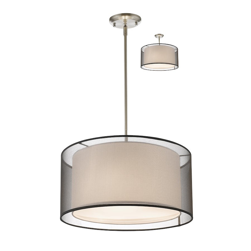Z-Lite Sedona 3 Light Conv Pendant, 18x57.48", Nickel, Blk Out/Wht In - 192-18BK-C