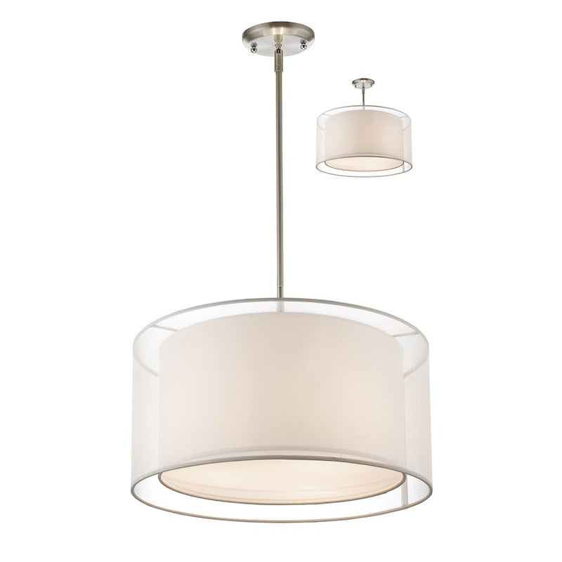 Z-Lite Sedona 3 Light Conv Pendant, 18x57.48", Nickel, White Out/Wht In - 192-18W-C