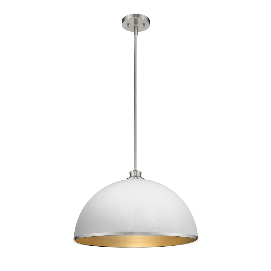 Z-Lite Citadel 1 Light Pendant, Hammered White/Brushed Nickel - 1930P20-HWH-BN