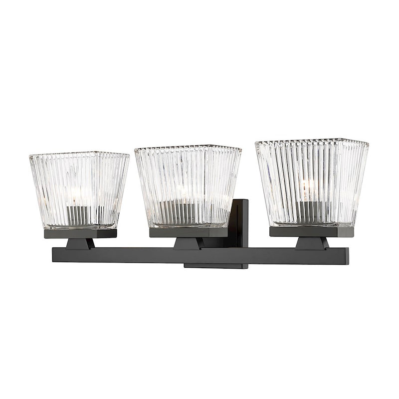 Z-Lite Astor 3 Light Vanity, Matte Black/Clear
