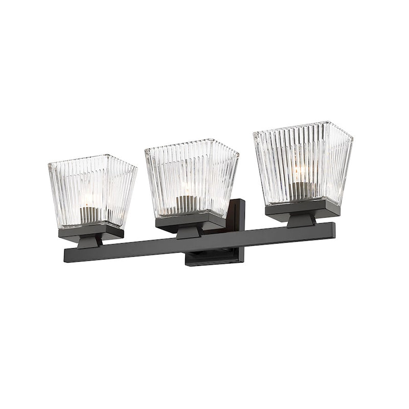 Z-Lite Astor 3 Light Vanity, Matte Black/Clear