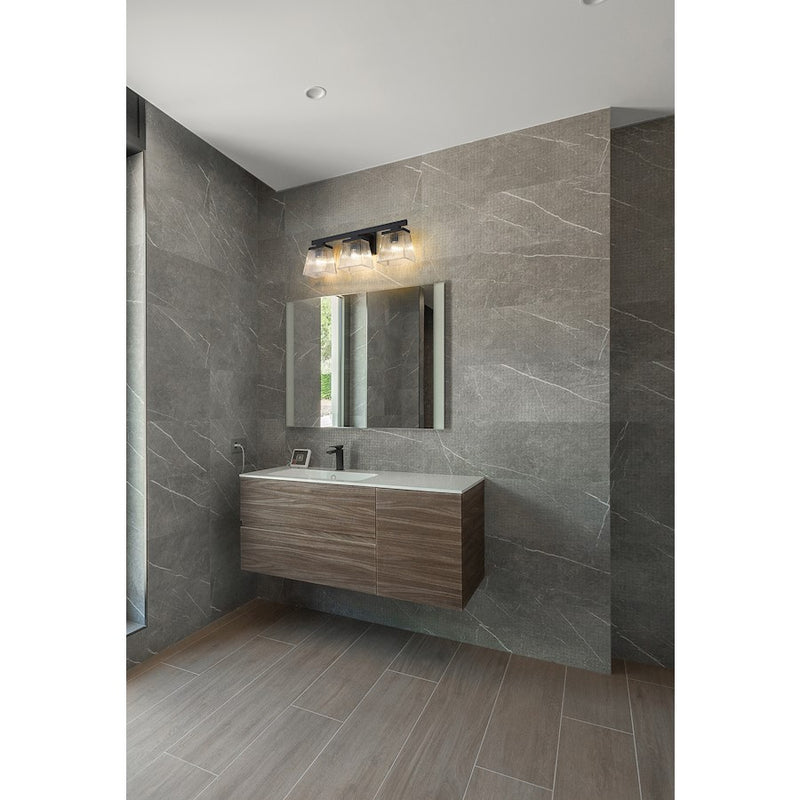 Z-Lite Astor 3 Light Vanity, Matte Black/Clear