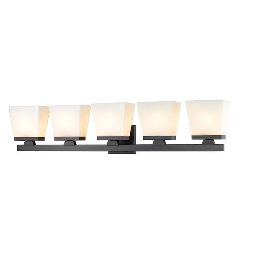 Z-Lite Astor 5 Light Vanity, Matte Black/Etched Opal