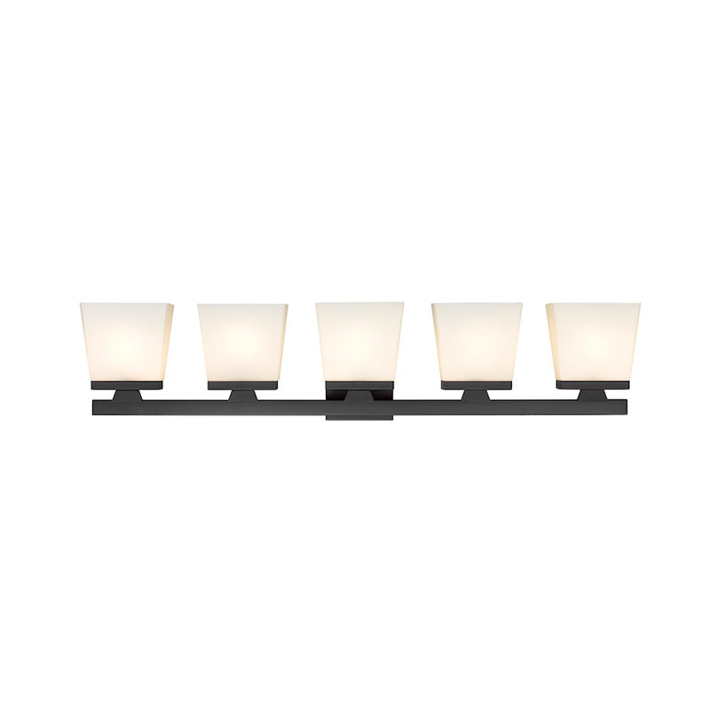 Z-Lite Astor 5 Light Vanity, Matte Black/Etched Opal