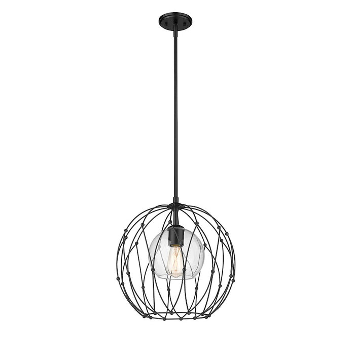 Z-Lite Elle 1 Light Pendant, Matte Black/Clear