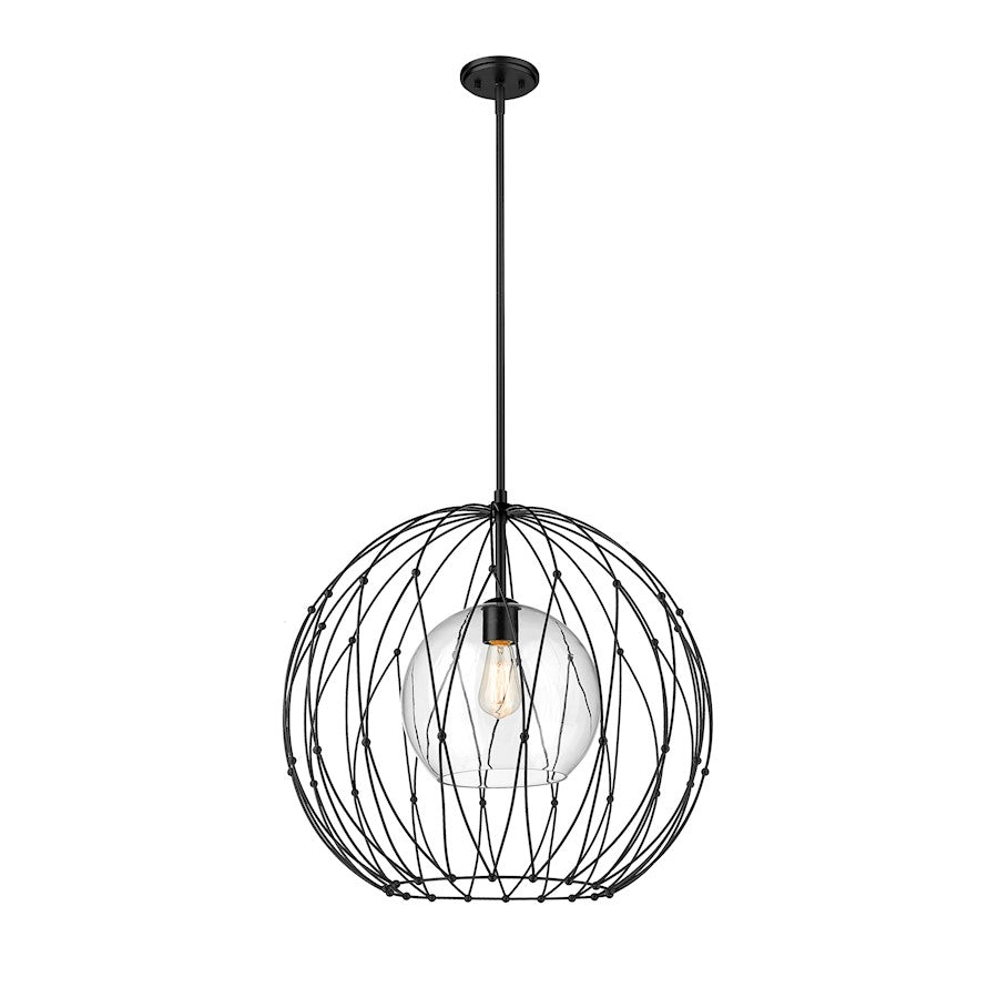 Z-Lite Elle 1 Light Pendant, Matte Black/Clear