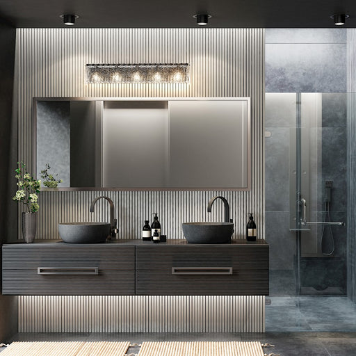 Z-Lite Glacier 5 Light Vanity, Matte Black/Clear