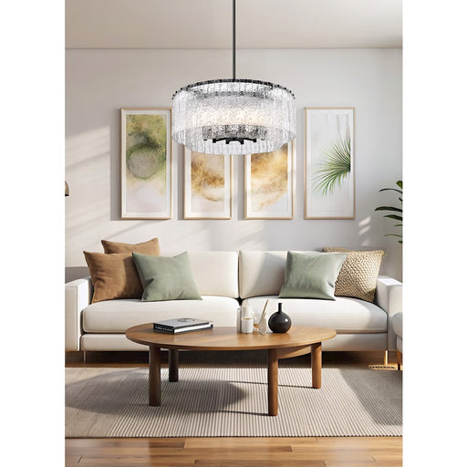 Z-Lite Glacier 12 Light Pendant, Matte Black/Clear