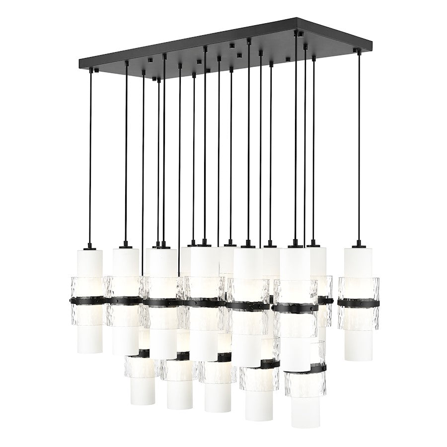 Z-Lite Cayden 17 Light Linear Chandelier, Black/Clear/Etched Opal - 1946P-17L-MB