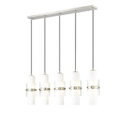 Z-Lite Cayden 5 Light Linear Chandelier, Nickel/Clear/Etched Opal - 1946P-5L-BN