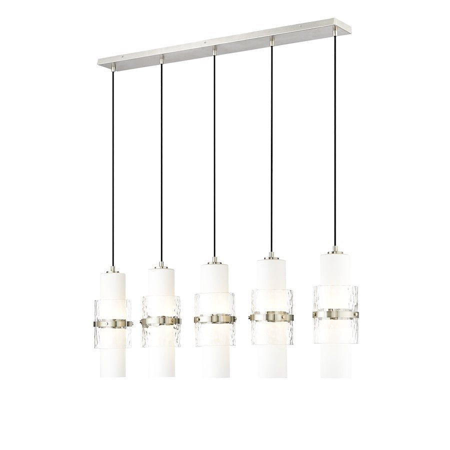 Z-Lite Cayden 5 Light Linear Chandelier, Nickel/Clear/Etched Opal - 1946P-5L-BN