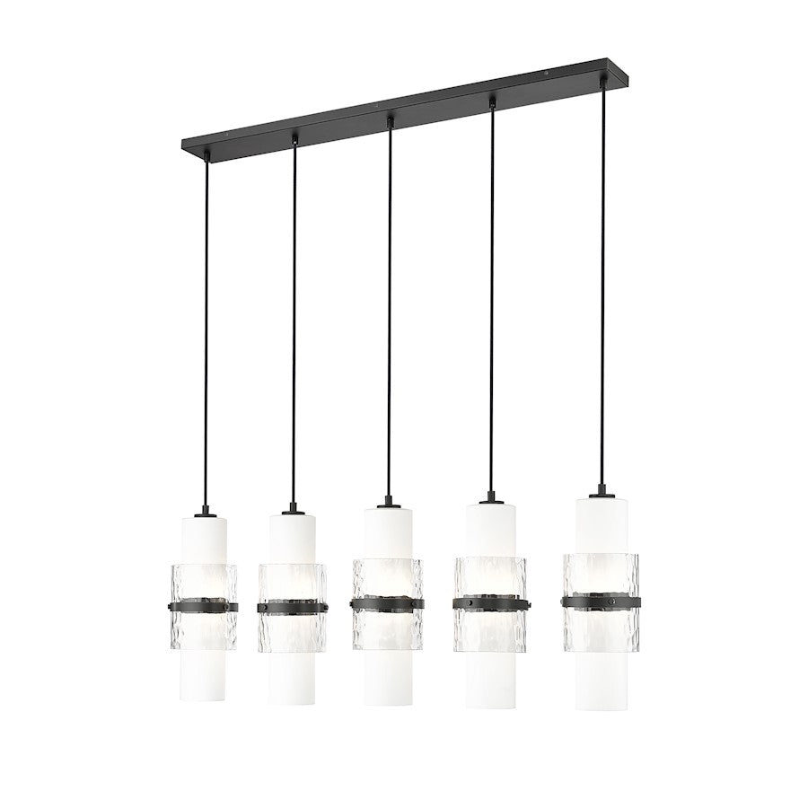 Z-Lite Cayden 5 Light Linear Chandelier, Black/Clear/Etched Opal - 1946P-5L-MB