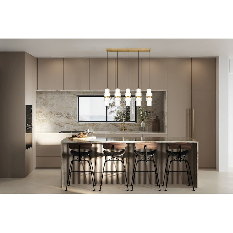 Z-Lite Cayden 5 Light Linear Chandelier, Gold/Clear/Etched Opal