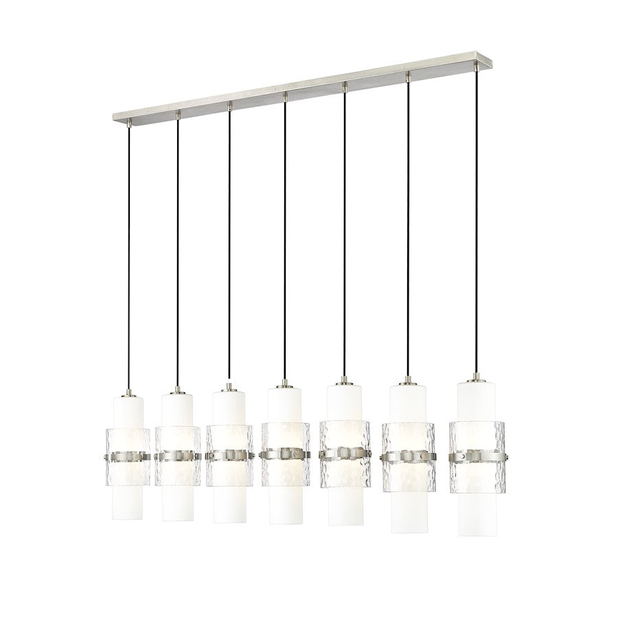 Z-Lite Cayden 7 Light Linear Chandelier, Nickel/Clear/Etched Opal - 1946P-7L-BN