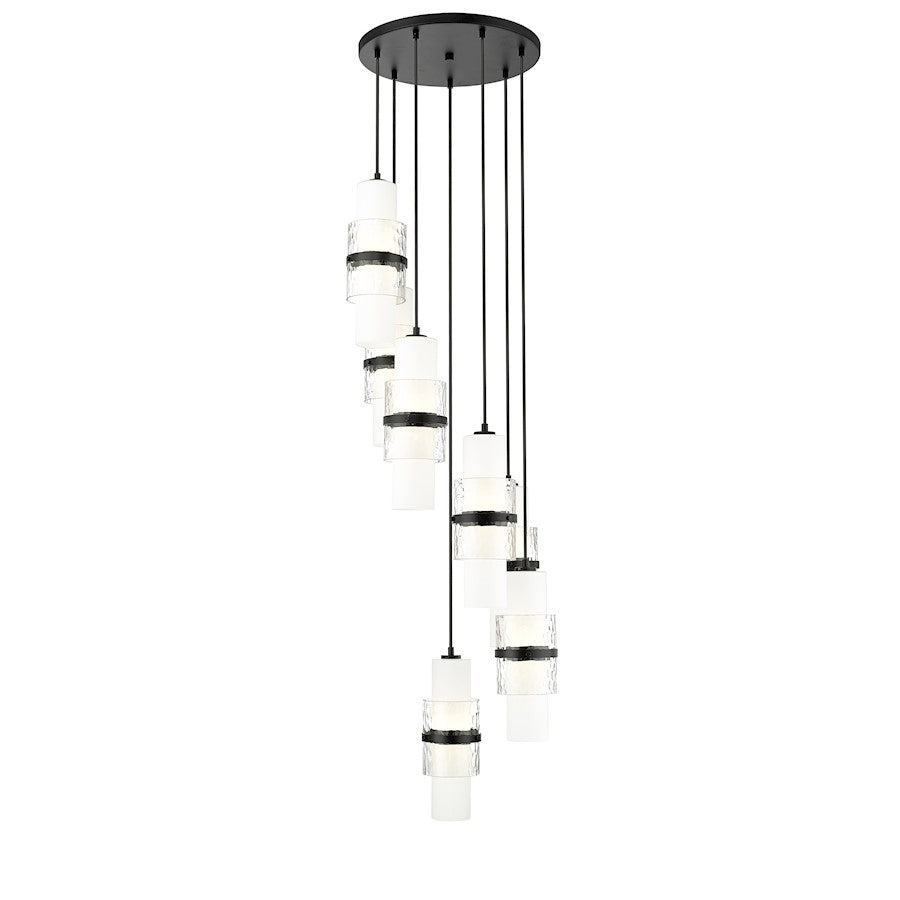 Z-Lite Cayden 7 Light Chandelier, Matte Black/Clear/Etched Opal - 1946P-7R-MB